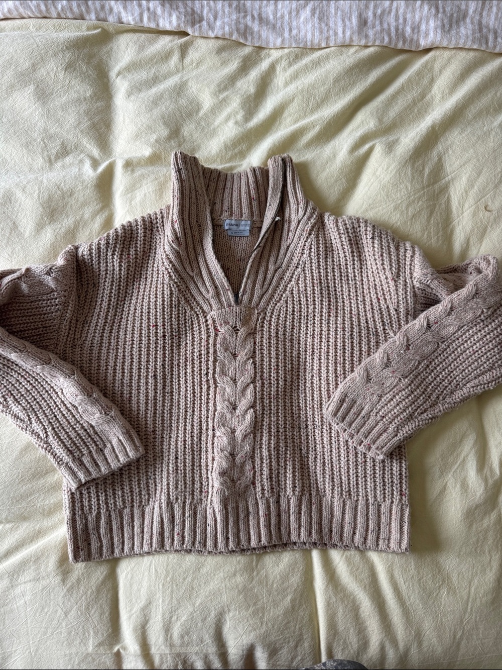 Prana Cable Knit Half-Zip Sweater - Light Beige